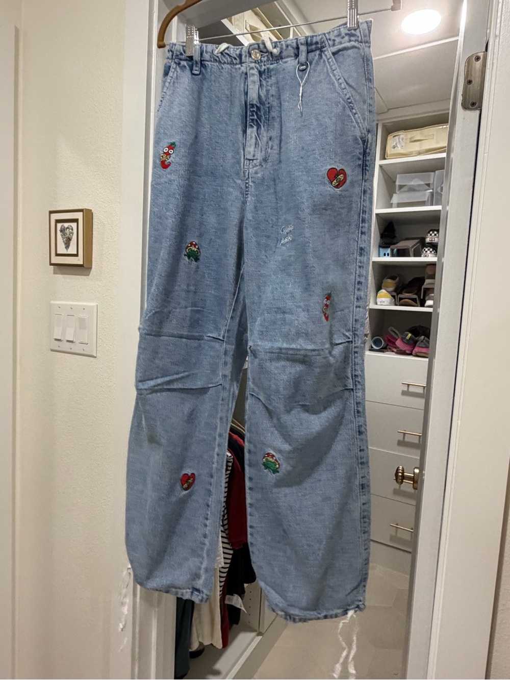 Light Blue Embroidered parachute Jeans